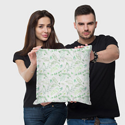 Подушка квадратная Хаос из зелёных веток и листьев, цвет: 3D-принт — фото 2