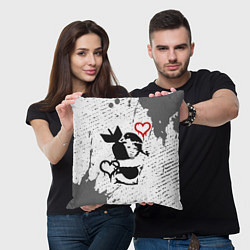 Подушка квадратная БЭНКСИ - ДЕВОЧКА И СЕРДЕЧКО Брызги, цвет: 3D-принт — фото 2