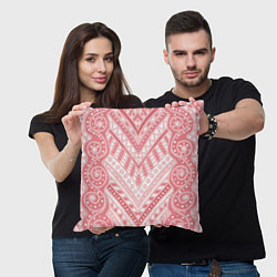 Подушка квадратная Абстракция в стиле дудл Розовый и белый цвета Лини, цвет: 3D-принт — фото 2