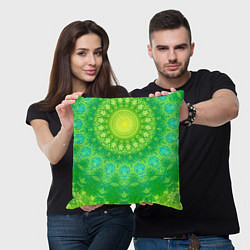 Подушка квадратная Желто-зеленая мандала, цвет: 3D-принт — фото 2