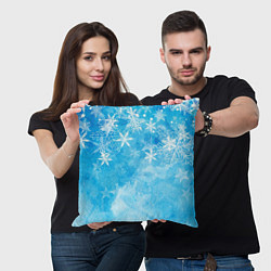 Подушка квадратная Новогодние снежинки, цвет: 3D-принт — фото 2