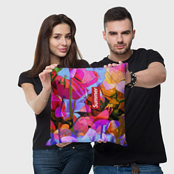 Подушка квадратная Красочный летний цветочный паттерн Summer color pa, цвет: 3D-принт — фото 2
