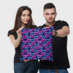 Подушка квадратная Неоновые сердца, паттерн, цвет: 3D-принт — фото 2