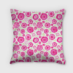 Подушка квадратная Яркие розовые цветы в дудл стиле, абстракция, цвет: 3D-принт