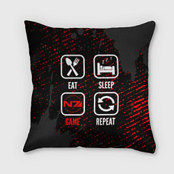 Подушка квадратная Eat, Sleep, Mass Effect, Repeat, цвет: 3D-принт