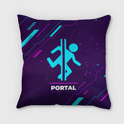 Подушка квадратная Символ Portal в неоновых цветах на темном фоне, цвет: 3D-принт