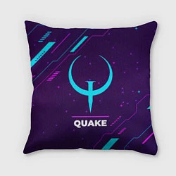 Подушка квадратная Символ Quake в неоновых цветах на темном фоне, цвет: 3D-принт