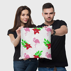 Подушка квадратная Розовый фламинго с цветами, цвет: 3D-принт — фото 2