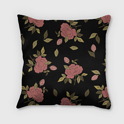 Подушка квадратная Розовые розы на темном фоне, цвет: 3D-принт