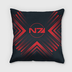 Подушка квадратная Красный Символ Mass Effect на темном фоне со стрел, цвет: 3D-принт