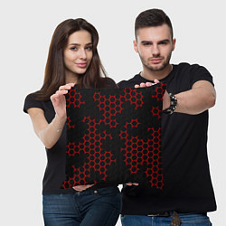 Подушка квадратная НАНОКОСТЮМ Black and Red Hexagon Гексагоны, цвет: 3D-принт — фото 2