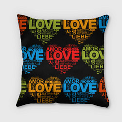 Подушка квадратная Love, Amor, Любовь - Неон версия, цвет: 3D-принт