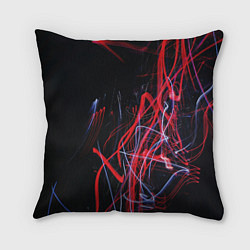 Подушка квадратная Неоновые лучи в абстракции - Красный и синий, цвет: 3D-принт