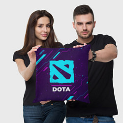 Подушка квадратная Символ Dota в неоновых цветах на темном фоне, цвет: 3D-принт — фото 2