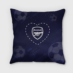 Подушка квадратная Лого Arsenal в сердечке на фоне мячей, цвет: 3D-принт
