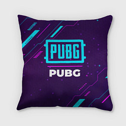 Подушка квадратная Символ PUBG в неоновых цветах на темном фоне, цвет: 3D-принт