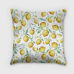 Подушка квадратная Лимоны Нарисованные Акварелью, цвет: 3D-принт