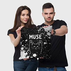 Подушка квадратная Группа Muse и Рок Кот, цвет: 3D-принт — фото 2