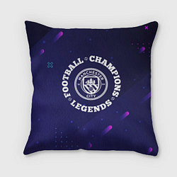 Подушка квадратная Символ Manchester City и круглая надпись Football, цвет: 3D-принт