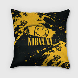 Подушка квадратная NIRVANA логотип и краска, цвет: 3D-принт