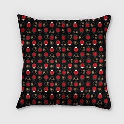 Подушка квадратная Красные Божьи коровки на черном фоне ladybug, цвет: 3D-принт