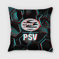 Подушка квадратная PSV FC в стиле Glitch на темном фоне, цвет: 3D-принт