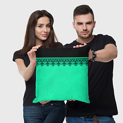 Подушка квадратная Черные кружева на ярком неоновом зеленом фоне lace, цвет: 3D-принт — фото 2