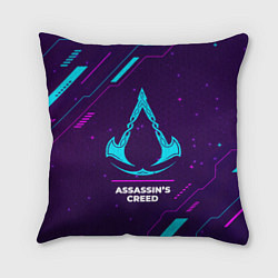 Подушка квадратная Символ Assassins Creed в неоновых цветах на темном, цвет: 3D-принт
