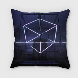 Подушка квадратная Неоновый прерывистый куб во тьме - Фиолетовый