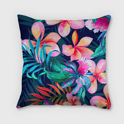 Подушка квадратная Яркие тропические цветы Лето, цвет: 3D-принт