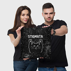 Подушка квадратная Группа Stigmata и Рок Кот, цвет: 3D-принт — фото 2