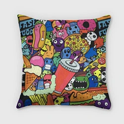 Подушка квадратная Fast food pattern Pop art Fashion trend, цвет: 3D-принт