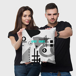 Подушка квадратная SPORT GAMES черно-белый абстрактный узор, цвет: 3D-принт — фото 2