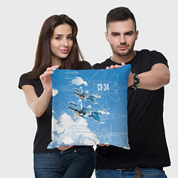 Подушка квадратная Истребитель-бомбардировщик Су-34 в облаках, цвет: 3D-принт — фото 2