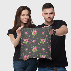 Подушка квадратная Розовые розы на сером фоне, цвет: 3D-принт — фото 2