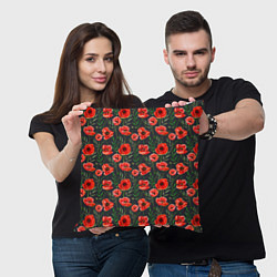 Подушка квадратная Красные маки на черном фоне, цвет: 3D-принт — фото 2