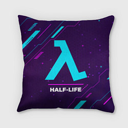 Подушка квадратная Символ Half-Life в неоновых цветах на темном фоне, цвет: 3D-принт