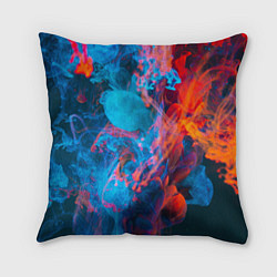 Подушка квадратная Абстрактное переплетение оранжевой и синей красок, цвет: 3D-принт