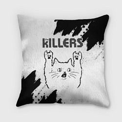 Подушка квадратная The Killers рок кот на светлом фоне, цвет: 3D-принт