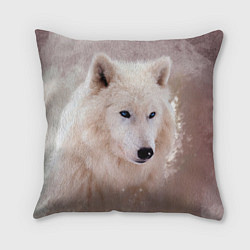 Подушка квадратная Белый зимний волк, цвет: 3D-принт
