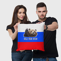 Подушка квадратная Привет из России - медведь и триколор, цвет: 3D-принт — фото 2