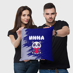 Подушка квадратная Инна панда с сердечком, цвет: 3D-принт — фото 2