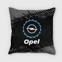 Подушка квадратная Opel в стиле Top Gear со следами шин на фоне, цвет: 3D-принт
