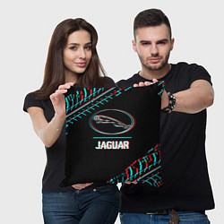Подушка квадратная Значок Jaguar в стиле glitch на темном фоне, цвет: 3D-принт — фото 2