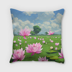 Подушка квадратная Вид на лотосы аниме, цвет: 3D-принт