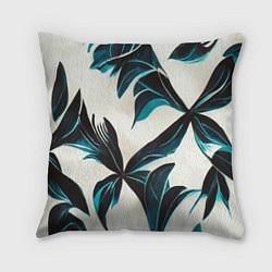 Подушка квадратная Листья тропические тёмно-синие, цвет: 3D-принт