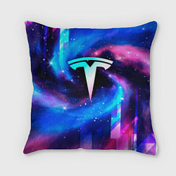 Подушка квадратная Tesla неоновый космос, цвет: 3D-принт