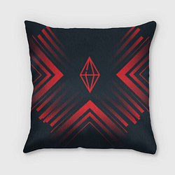 Подушка квадратная Красный символ The Sims на темном фоне со стрелкам, цвет: 3D-принт