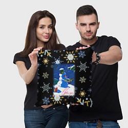 Подушка квадратная Новый год снеговик и птицы, цвет: 3D-принт — фото 2