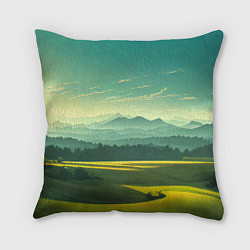 Подушка квадратная Зелёная долина, пейзаж, цвет: 3D-принт